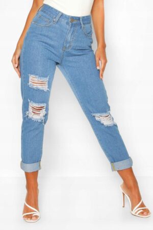 Z7E303 BOOHOO PETITE JEANSY BOYFRIEND DZIURY 40 L - obrazek 2