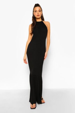 X6E105 BOOHOO CZARNA DŁUGA SUKIENKA BEZ PLECÓW WIĄZANA 34 XS - obrazek 2