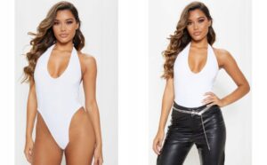 Z9C202 BIAŁE DOPASOWANE BODY Z ODKRYTYMI PLECAMI PRETTYLITTLETHING 34