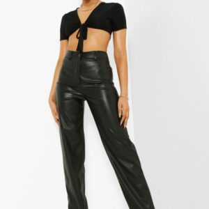 X7B313 BOOHOO DAMSKIE SPODNIE EKOSKÓRA CZARNE XS