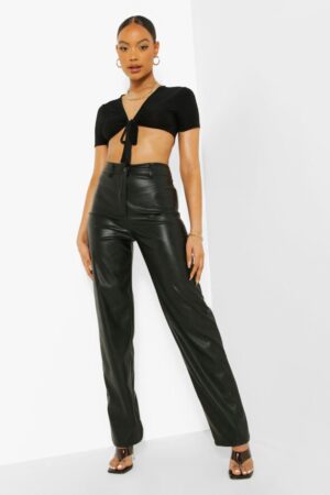 X7B313 BOOHOO DAMSKIE SPODNIE EKOSKÓRA CZARNE XS