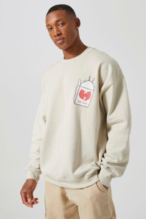 X3E011 BOOHOO MAN BEŻOWA BLUZA SPORTOWA NADRUK 36 S S