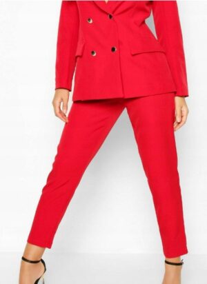 X0B002 ELEGANCKIE MATERIAŁOWE SPODNIE 7/8 CZERWONE BOOHOO 40