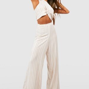 Z5C111 BOOHOO MATERIAŁOWE LUŹNE SPODNIE WIDE LEG W PASKI S