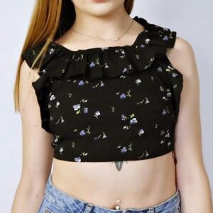 Z6E312*BOOHOO CZARNY CROP TOP WIĄZANY WZÓR 38 A00