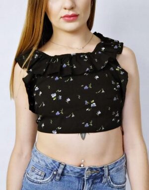 Z6E312*BOOHOO CZARNY CROP TOP WIĄZANY WZÓR 38 A00