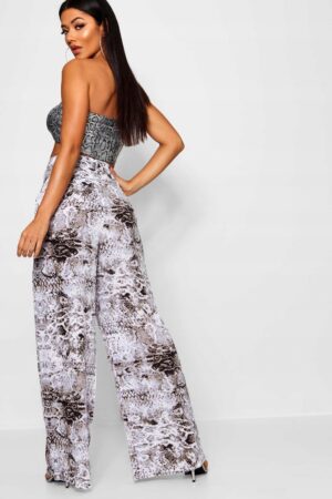 M8C307 BOOHOO WZORZYSTE MATERIAŁOWE SZEROKIE SPODNIE 38 M - obrazek 4