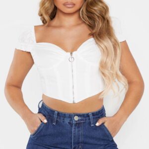 M8B304 PRETTYLITTLETHING BIAŁY KRÓTKI TOP GORSET NA ZAMEK 42 XL
