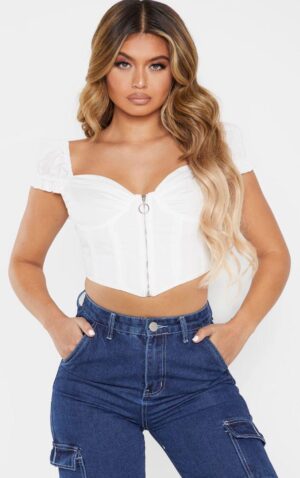 M8B304 PRETTYLITTLETHING BIAŁY KRÓTKI TOP GORSET NA ZAMEK 42 XL