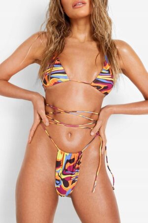 X9D310 BOOHOO KOLOROWE BIKINI FIGI WIĄZANE 38 M - obrazek 3