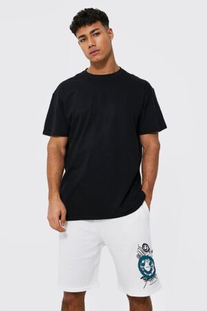 X6A006 BOOHOO MAN CZARNY T-SHIRT Z NADRUKIEM M M