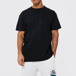 X6A006 BOOHOO MAN CZARNY T-SHIRT Z NADRUKIEM M M