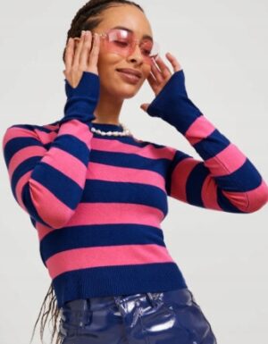 M5B015 JJXX DOPASOWANY KRÓTKI SWETER W PASKI XS - obrazek 3