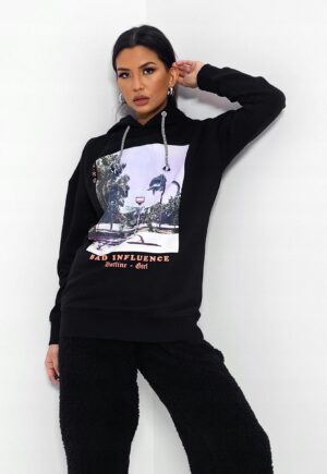 Z5A016 MISSGUIDED TALL CZARNA BLUZA Z NADRUKIEM 36