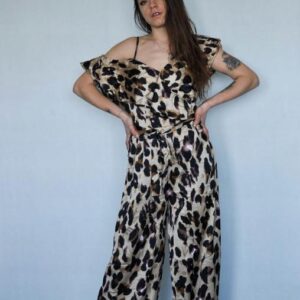 Z5D303 SATYNOWY KOMBINEZON WIĄZANY W PASIE ZWIERZĘCY PRINT BOOHOO 40