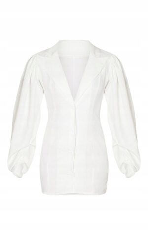 Z3C011 PRETTYLITTLETHING BIAŁA SUKIENKA KOSZULA SZEROKIE RĘKAWY 34 XS - obrazek 5
