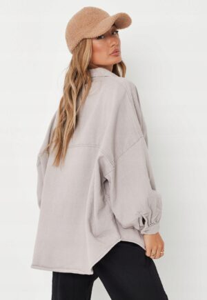 Z6D007 JEANSOWA KOSZULA DAMSKA BEŻOWA MISSGUIDED PETITE 34 - obrazek 3