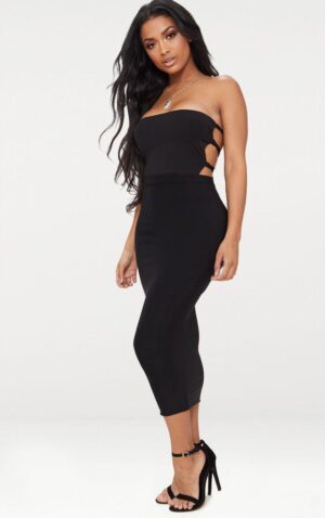 Z0E109 PRETTYLITTLETHING CZARNE BODY BANDEAU WIĄZANE Z TYŁU 38 M - obrazek 3