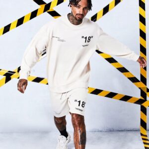 M3E012 BOHOO MĘSKA BLUZA SPORTOWA Z NADRUKIEM BEŻOWA M