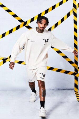 M3E012 BOHOO MĘSKA BLUZA SPORTOWA Z NADRUKIEM BEŻOWA M