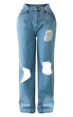M8B314 SPODNIE JEANSOWE Z DZIURAMI SZEROKA NOGAWKA PRETTYLITTLETHING 44 - obrazek 5