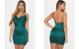 X7G113 SATYNOWA ZIELONA MINI SUKIENKA NA RAMIĄCZKACH PRETTYLITTLETHING 38