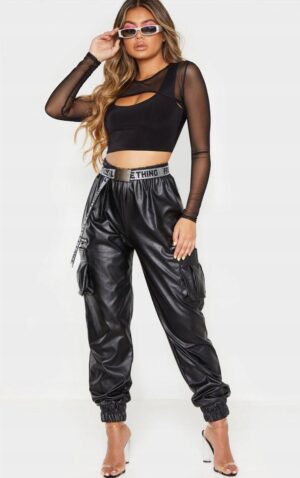 X4G101 PLT CZARNY KRÓTKI CROP TOP Z SIATECZKI DŁUGI RĘKAW 44 XXL - obrazek 2