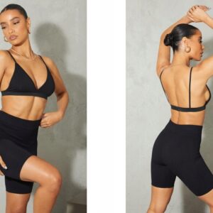 M4E312 BIUSTONOSZ SPORTOWY BRALET CZARNY 2 PACK PRETTYLITTLETHING XS