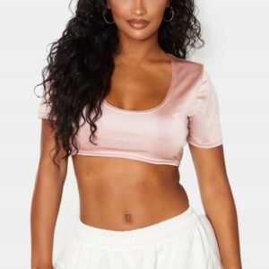 Z6C207 PLT RÓŻOWY CROP TOP METALICZNY L L