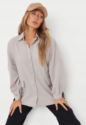 Z6D007 JEANSOWA KOSZULA DAMSKA BEŻOWA MISSGUIDED PETITE 34 - obrazek 2