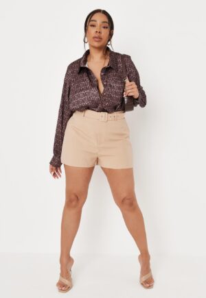 Z4C002 BEŻOWE KRÓTKIE SPODENKI SZORTY Z PASKIEM MISSGUIDED XXL - obrazek 2