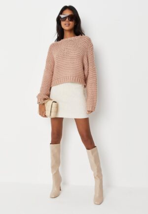 M1E204 MISSGUIDED TALL SWETER OVERSIZE BEŻ 38/40 - obrazek 2