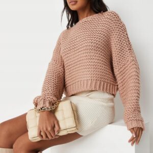 M1E204 MISSGUIDED TALL SWETER OVERSIZE BEŻ 38/40