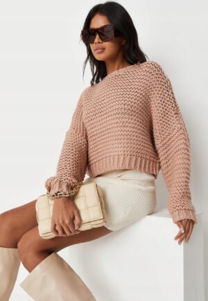 M1E204 MISSGUIDED TALL SWETER OVERSIZE BEŻ 38/40