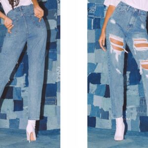 X5F302 SPODNIE JEANSOWE MOM DZIURY PRZETARCIA PRETTYLITTLETHING 40