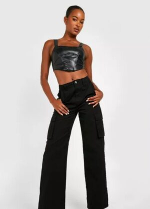 X6A113 BOOHOO TALL SPODNIE DAMSKIE CZARNE BOYFRIEND FIT M
