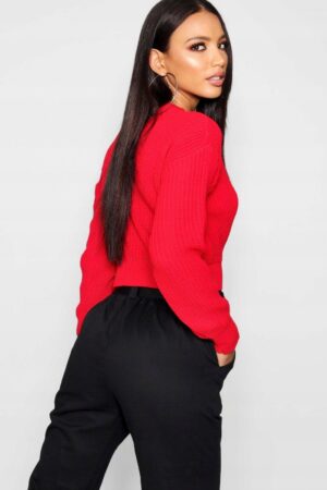 X4A110 BOOHOO SWETER DAMSKI SZARY DZIANINOWY KRÓTKI GŁADKI DŁUGI RĘKAW 36 S - obrazek 2