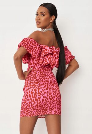 X0E301 SATYNOWA WZORZYSTA SUKIENKA ZWIERZĘCY PRINT RÓŻOWA MISSGUIDED 40 - obrazek 5