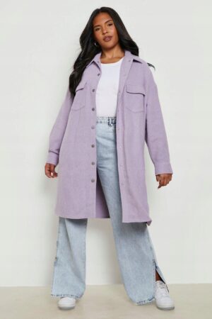 X6A018 BOOHOO PLUS SIZE DŁUGA KOSZULA FIOLETOWA NA ZATRZASKI 7XL
