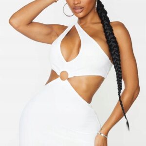 M1A312 PRETTYLITTLETHING ASYMETRYCZNA BIAŁA SUKIENKA 38 M