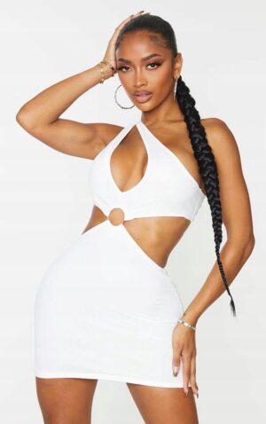 M1A312 PRETTYLITTLETHING ASYMETRYCZNA BIAŁA SUKIENKA 38 M