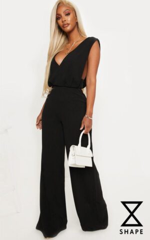 Z3E307 PRETTYLITTLETHING SHAPE CZARNY KOMBINEZON Z GŁĘBOKIM DEKOLTEM 36 S - obrazek 2
