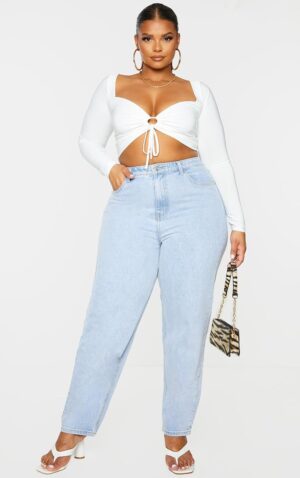 X6D312 PLT PLUS KREMOWA BLUZKA CROP TOP 58 7XL - obrazek 4