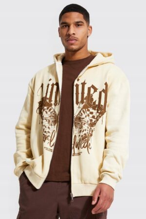 X7C04 BOOHOOMAN BLUZA MĘSKA Z KAPTUREM BEŻOWA S S