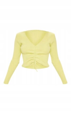 M5D203 PRETTYLITTLETHING KRÓTKI SWETER MARSZCZONY Z PRZODU ZIELONY S - obrazek 2