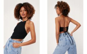 X0F314*NASTY GAL CZARNY TOP SZNUROWANY L 40 A00