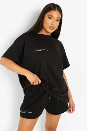 Z9G009 BOOHOO PETITE DAMSKI CZARNY T-SHIRT Z NADRUKIEM L