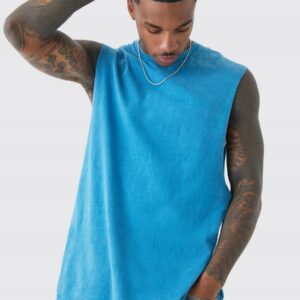 M7A120 BOOHOO MĘSKI NIEBIESKI T-SHIRT EFEKT SPRANIA CASUAL M