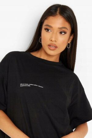 Z9G009 BOOHOO PETITE DAMSKI CZARNY T-SHIRT Z NADRUKIEM L - obrazek 4