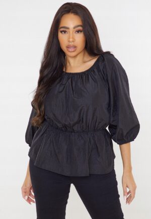 M1D013 MISSGUIDED PLUS CZARNY TOP Z BASKINKĄ 50 - obrazek 2
